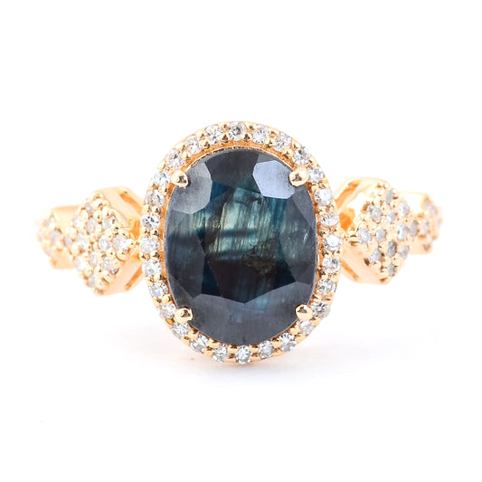 2.26 Ct Oval Mixed Cut Natural Sapphire 14K Gold Ring