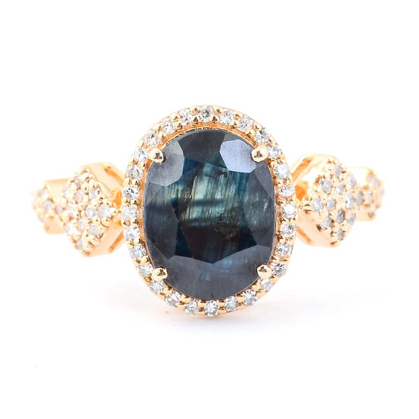 2.26 Ct Oval Mixed Cut Natural Sapphire 14K Gold Ring