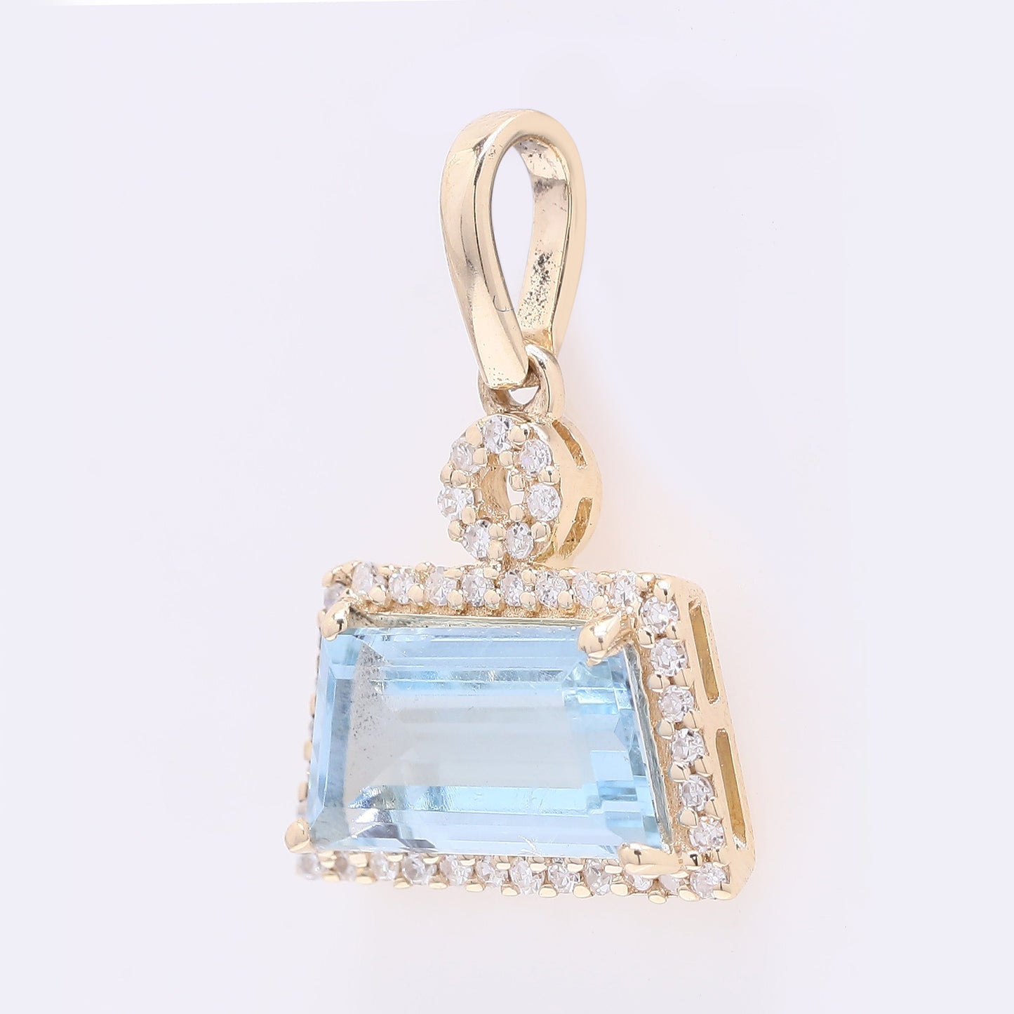1.50 Ct Fancy Step Cut Natural Aquamarine 14K Gold Pendant