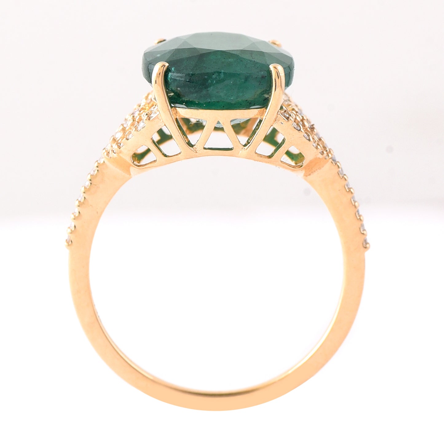 5.59 Ct Oval Mixed Cut Natural Emerald 14K Gold Ring