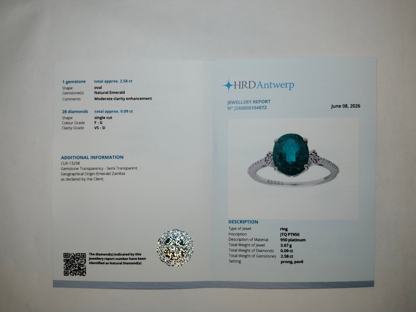 2.67 Ct Oval Mixed Cut Natural Emerald 950 Platinum Ring