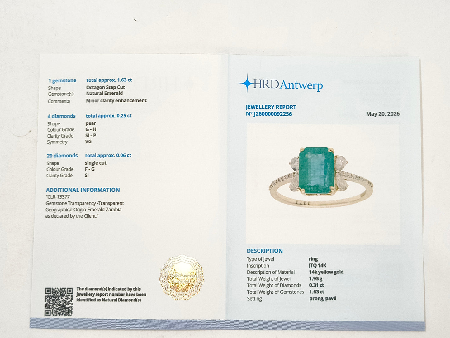 1.94 Ct Octagon Emerald 14K Gold Ring