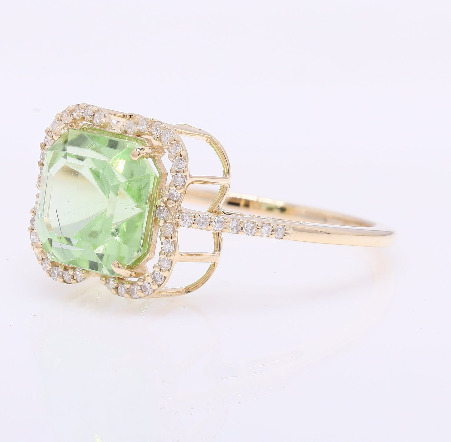 3.77 Ct Octagon Step Cut Natural Peridot 14K Gold Ring
