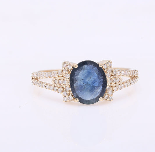1.50 Ct Oval Mixed Cut Natural Sapphire 14K Gold Ring