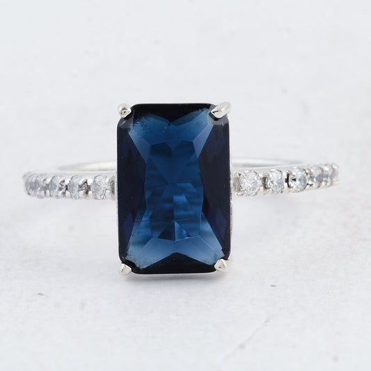 3.57 Ct Octagon Created Glass Sapphire 925 Sterling Silver Ring