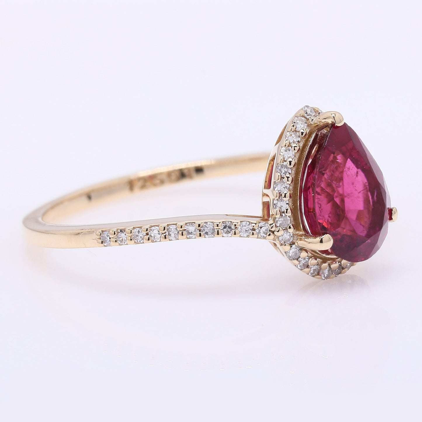 1.44 Ct Pear Mixed Cut Natural Rubellite 14K Gold Ring