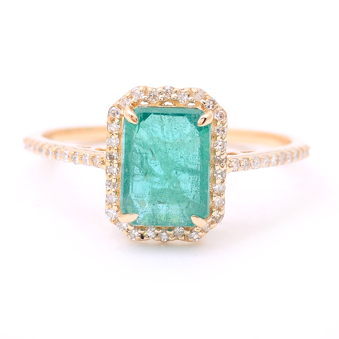 1.81 Ct Octagon Step Cut Natural Emerald 14K Gold Ring