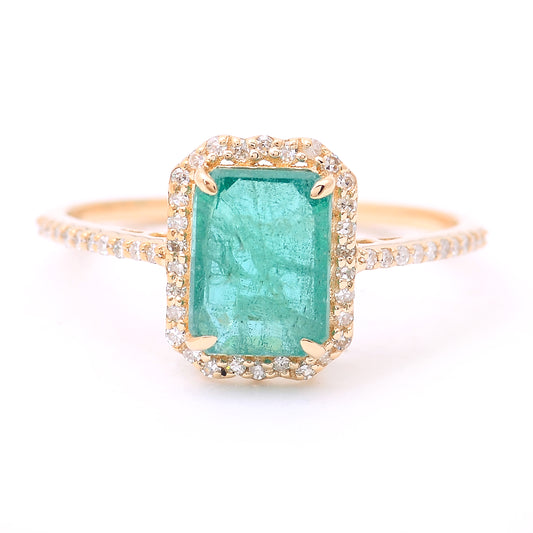 1.81 Ct Octagon Step Cut Natural Emerald 14K Gold Ring