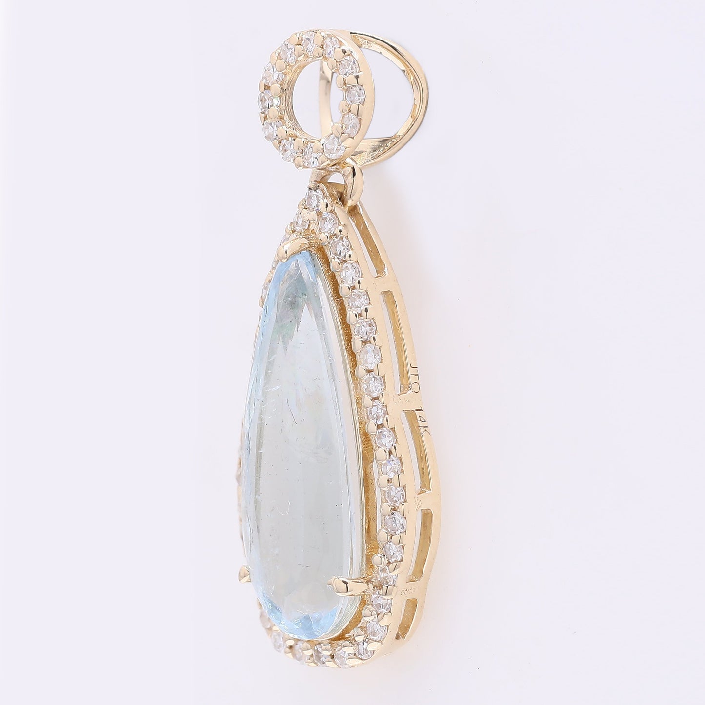 1.69 Ct Pear Mixed Cut Natural Aquamarine 14K Gold Pendant
