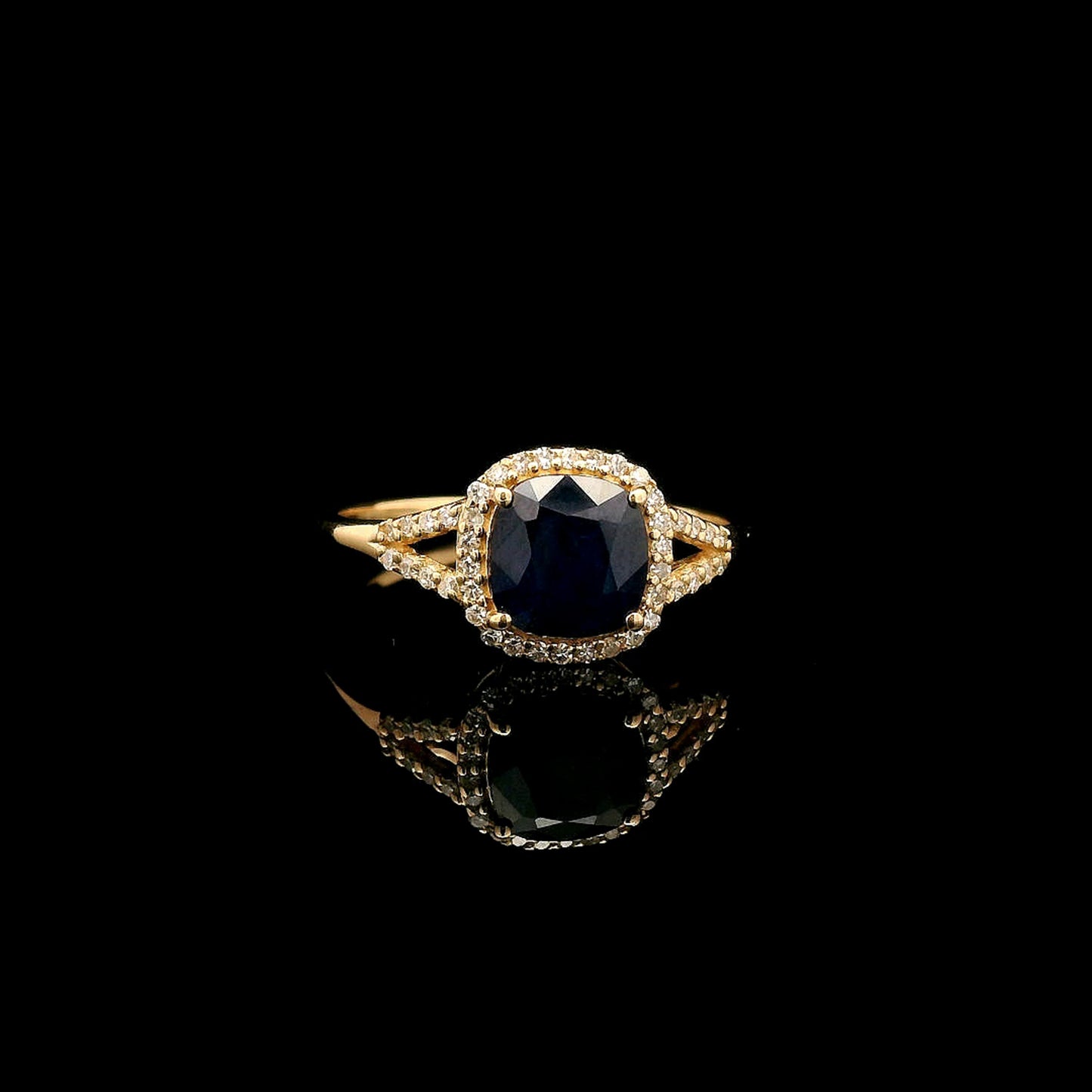 1.52 Ct Cushion Mixed Cut Natural Sapphire 14K Gold Ring