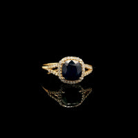 1.52 Ct Cushion Mixed Cut Natural Sapphire 14K Gold Ring