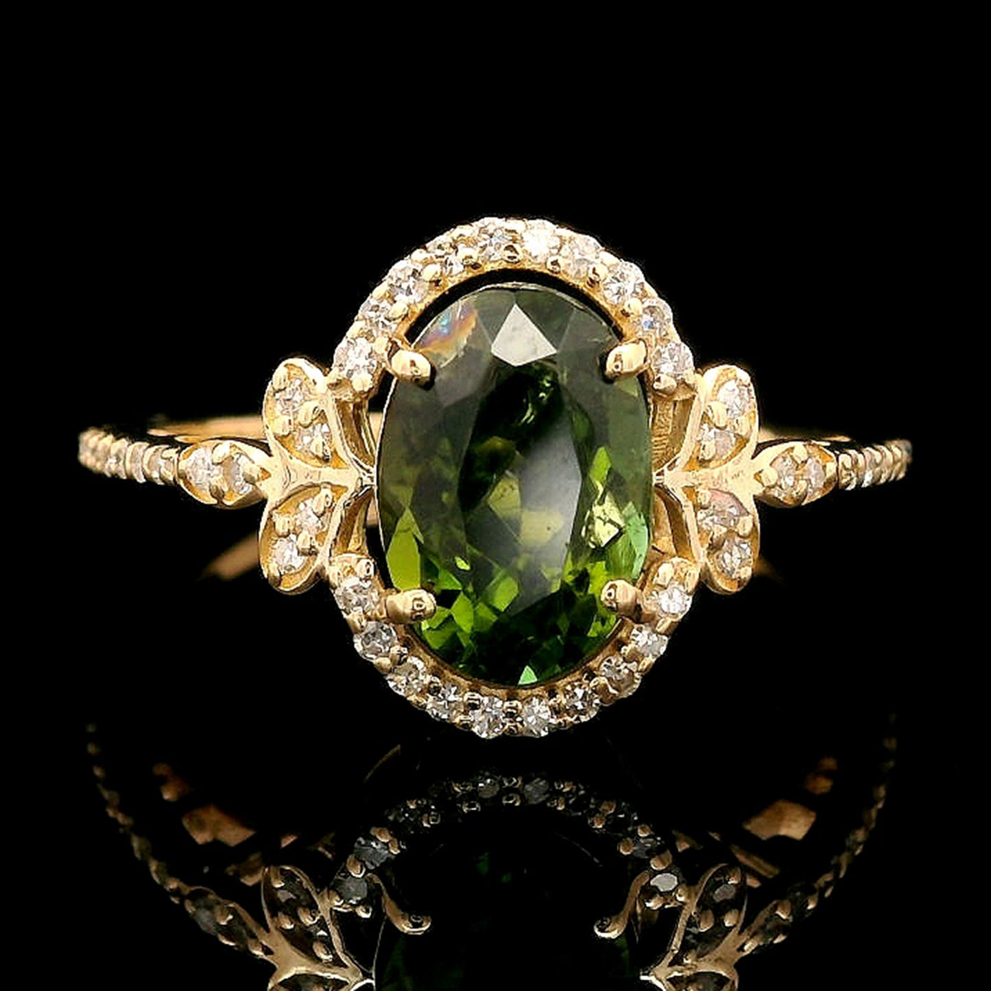 1.69 Ct Oval Mixed Cut Natural Tourmaline 14K Gold Ring