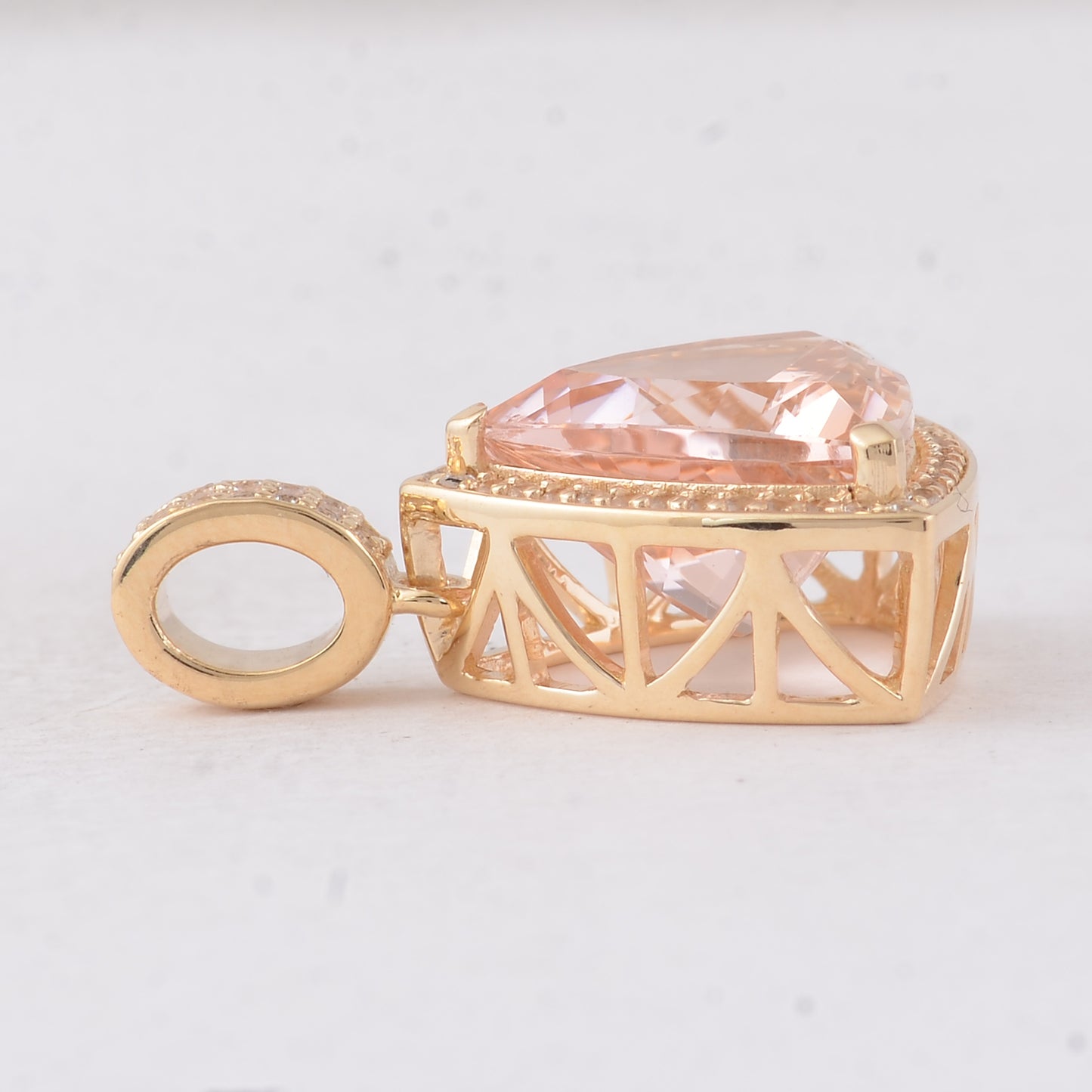 4.03 Ct Trillion Morganite 9K Gold Pendant