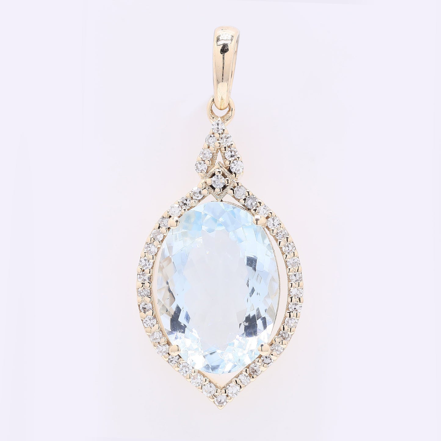 2.93 Ct Oval Mixed Cut Natural Aquamarine 14K Gold Pendant