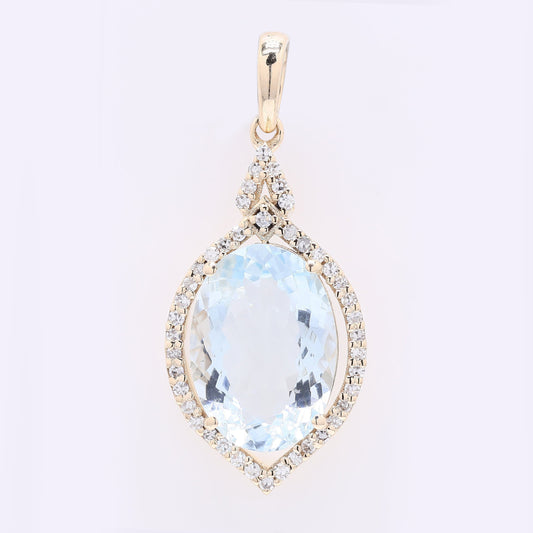 2.93 Ct Oval Mixed Cut Natural Aquamarine 14K Gold Pendant