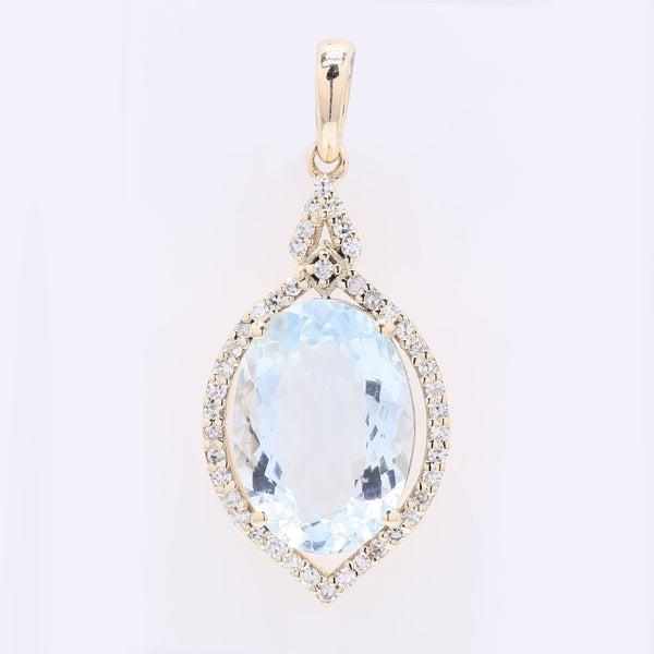 2.93 Ct Oval Mixed Cut Natural Aquamarine 14K Gold Pendant