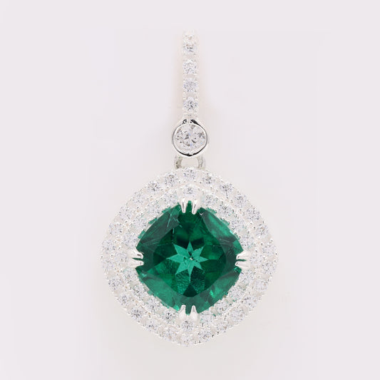 6.66 Ct Cushion Green Topaz 925 Silver Pendant