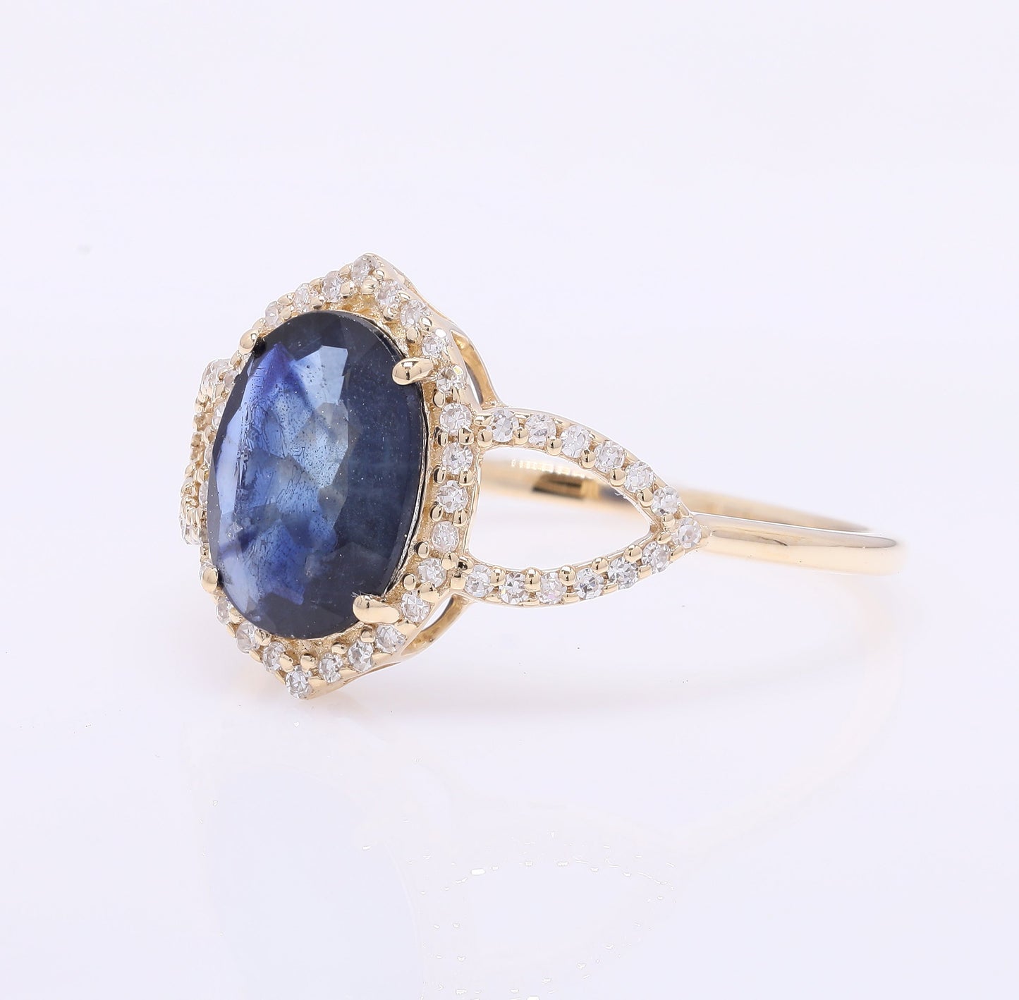 1.73 Ct Oval Mixed Cut Natural Sapphire 14K Gold Ring