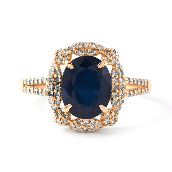 2.83 Ct Oval Mixed Cut Natural Sapphire 14K Gold Ring