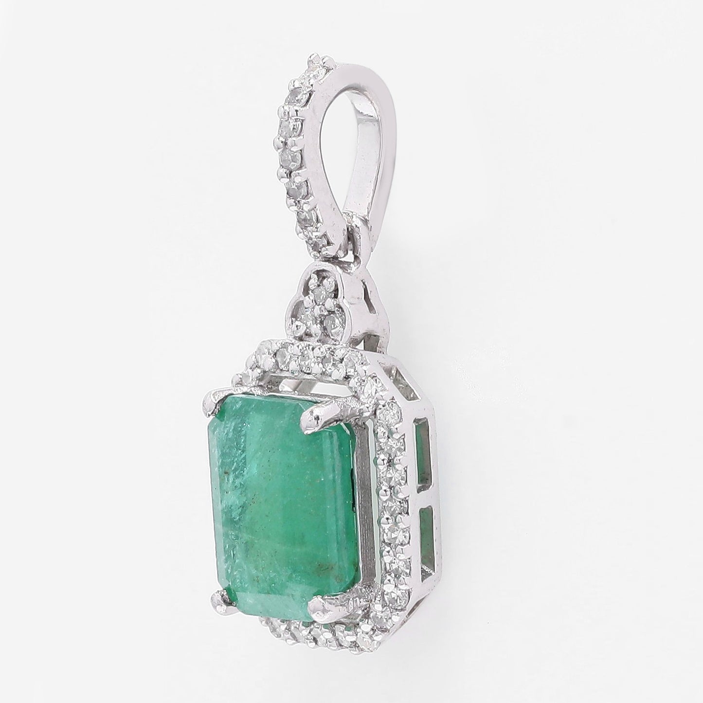1.30 Ct Octagon Step Cut Natural Emerald 950 Platinum Pendant