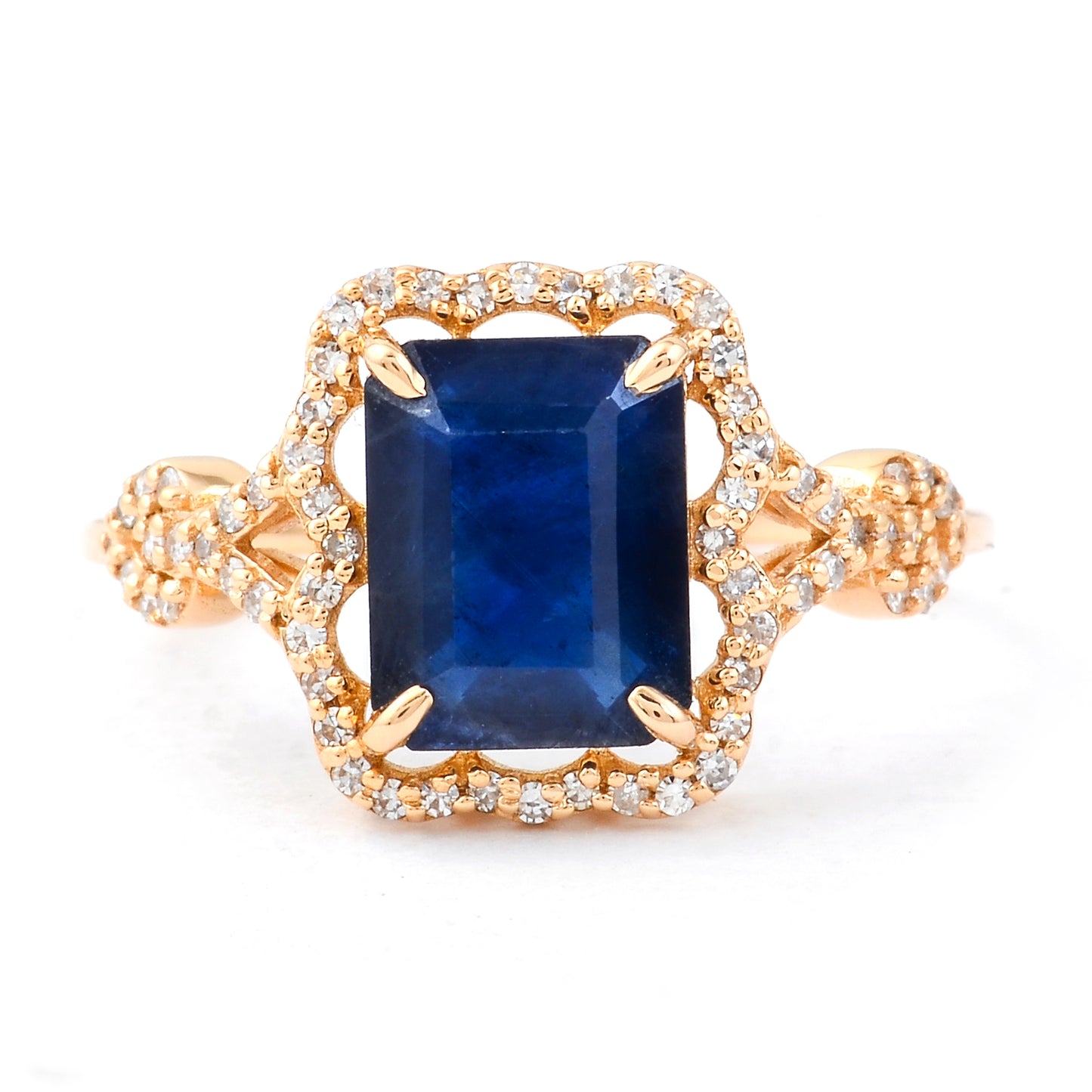 2.29 Ct Octagon Step Cut Natural Sapphire 14K Gold Ring