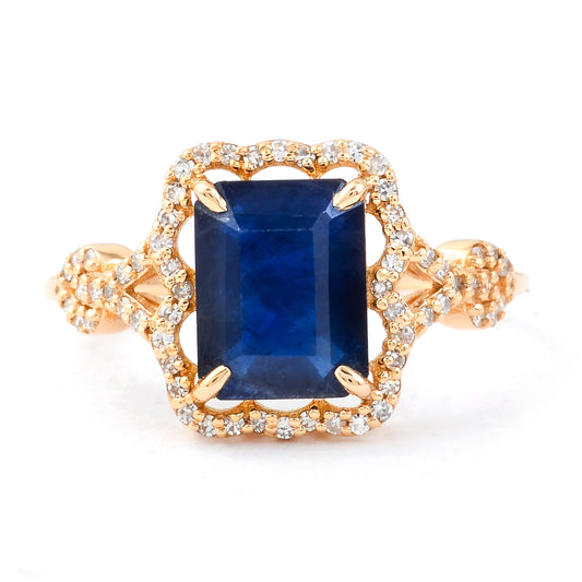 2.29 Ct Octagon Step Cut Natural Sapphire 14K Gold Ring