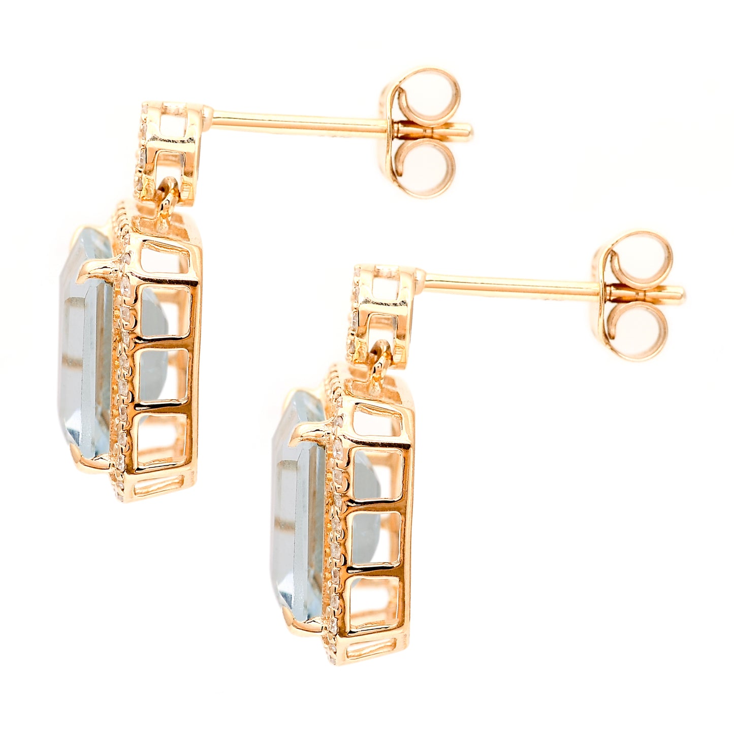 4.21 Ct Octagon Natural Aquamarine 14K Gold Earrings
