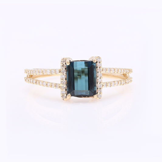 1.39 Ct Rectangle Step Cut Natural Tourmaline 14K Gold Ring