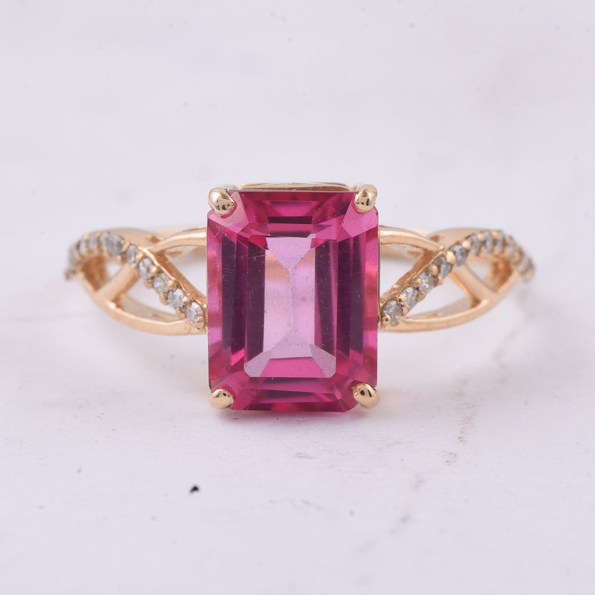 2.69 Ct Octagon Step Cut Natural Pink Topaz 14K Gold Ring