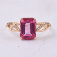 2.69 Ct Octagon Step Cut Natural Pink Topaz 14K Gold Ring