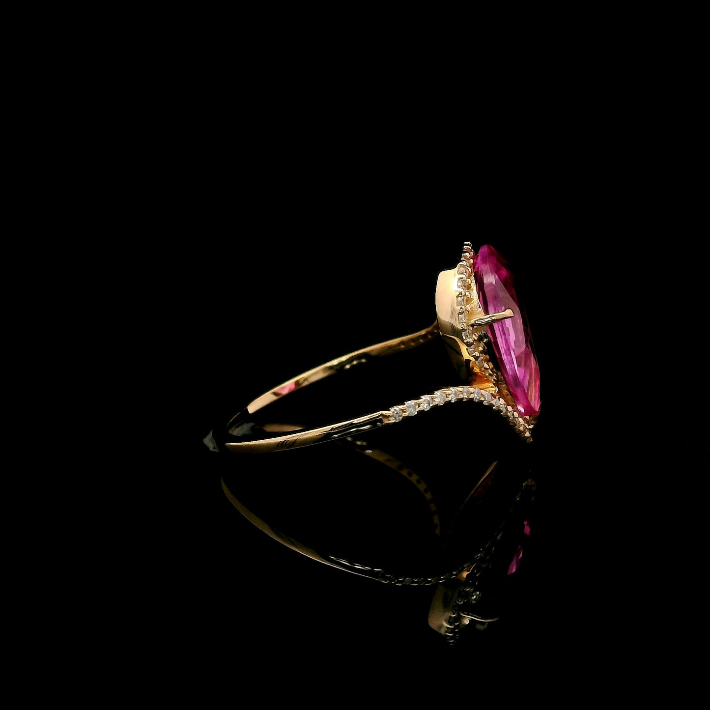 4.05 Ct Pear Mixed Cut Lab Grown Pink Sapphire 14K Gold Ring