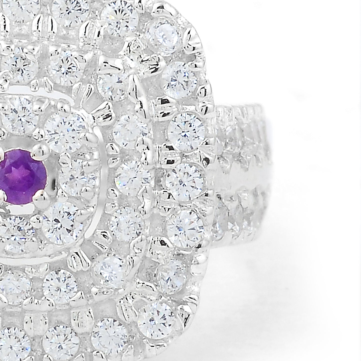 2.11 Ct Round Amethyst, Cubic Zirconia 925 Sterling Silver Ring