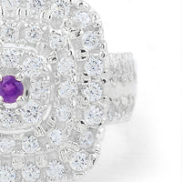 2.11 Ct Round Amethyst, Cubic Zirconia 925 Sterling Silver Ring