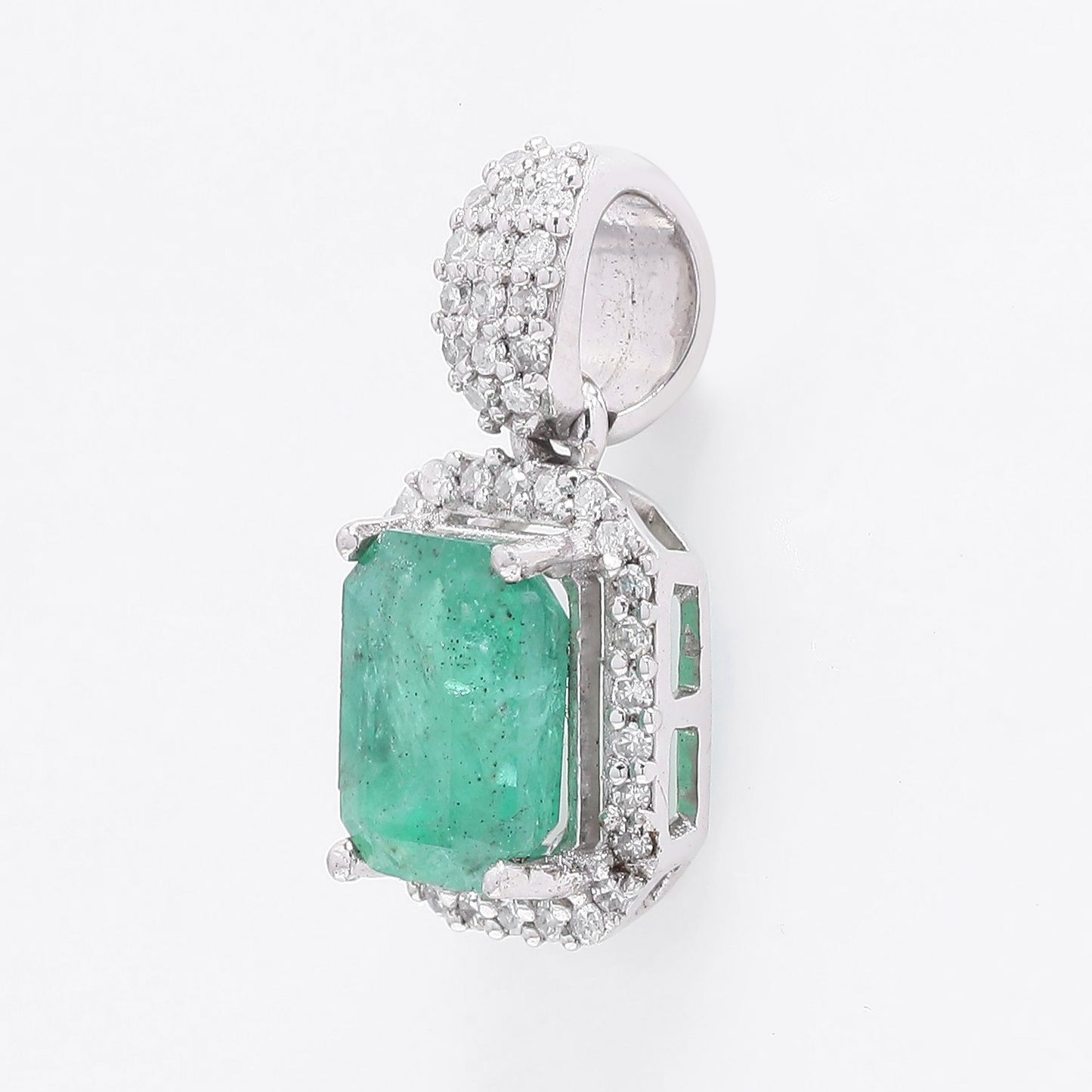 1.47 Ct Octagon Step Cut Natural Emerald 950 Platinum Pendant
