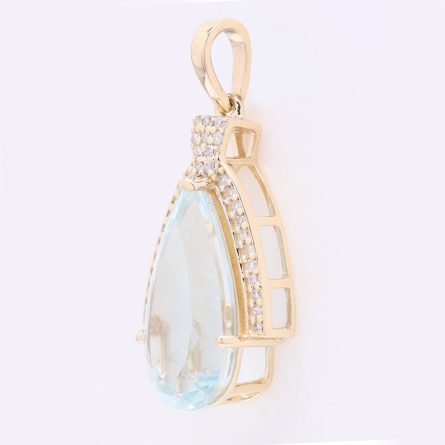 4.24 Ct Pear Mixed Cut Natural Aquamarine 14K Gold Pendant