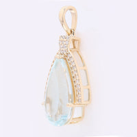4.24 Ct Pear Mixed Cut Natural Aquamarine 14K Gold Pendant