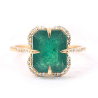 3.74 Ct Octagon Step Cut Natural Emerald 14K Gold Ring