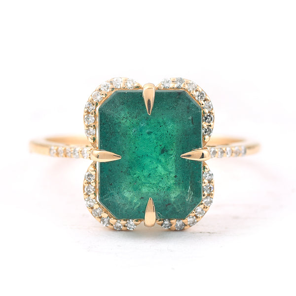3.74 Ct Octagon Step Cut Natural Emerald 14K Gold Ring