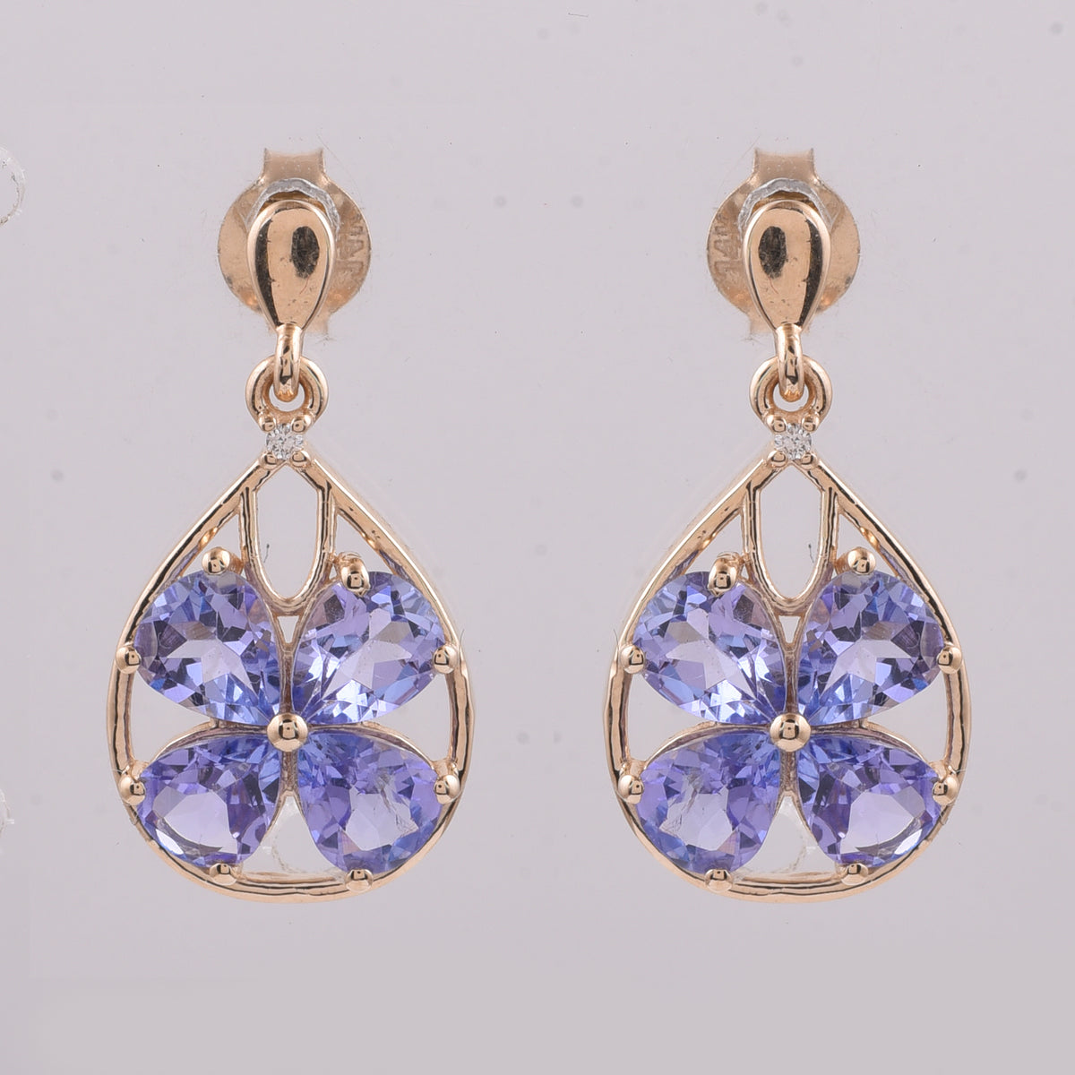 2.27 Ct Pear Natural Tanzanite 14K Gold Earrings
