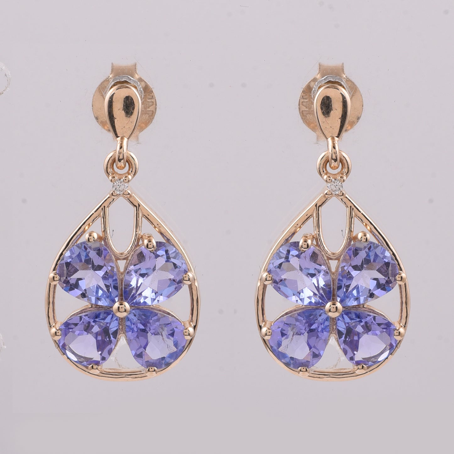 2.27 Ct Pear Natural Tanzanite 14K Gold Earrings