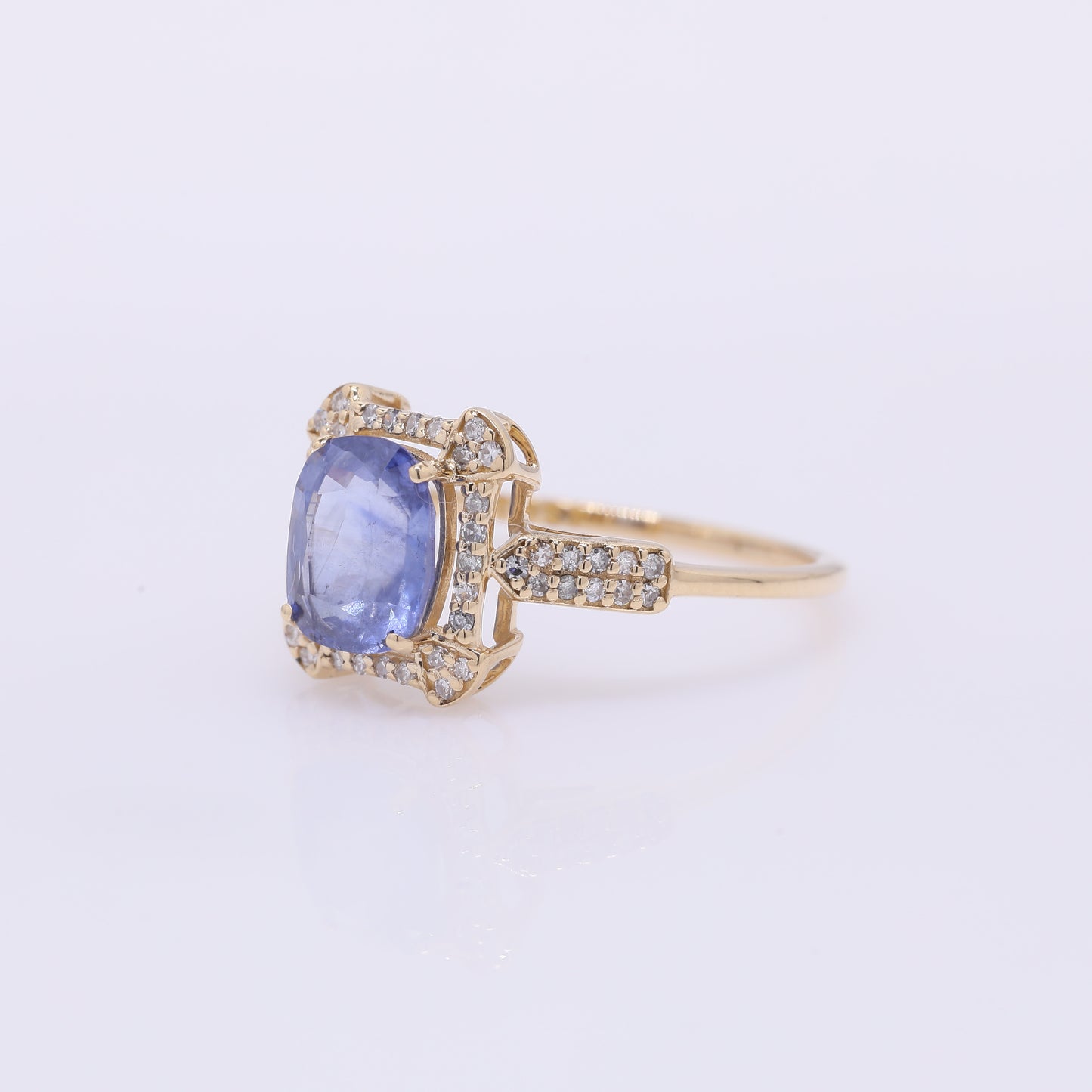 2.00 Ct Cushion Mixed Cut Natural Sapphire 14K Gold Ring