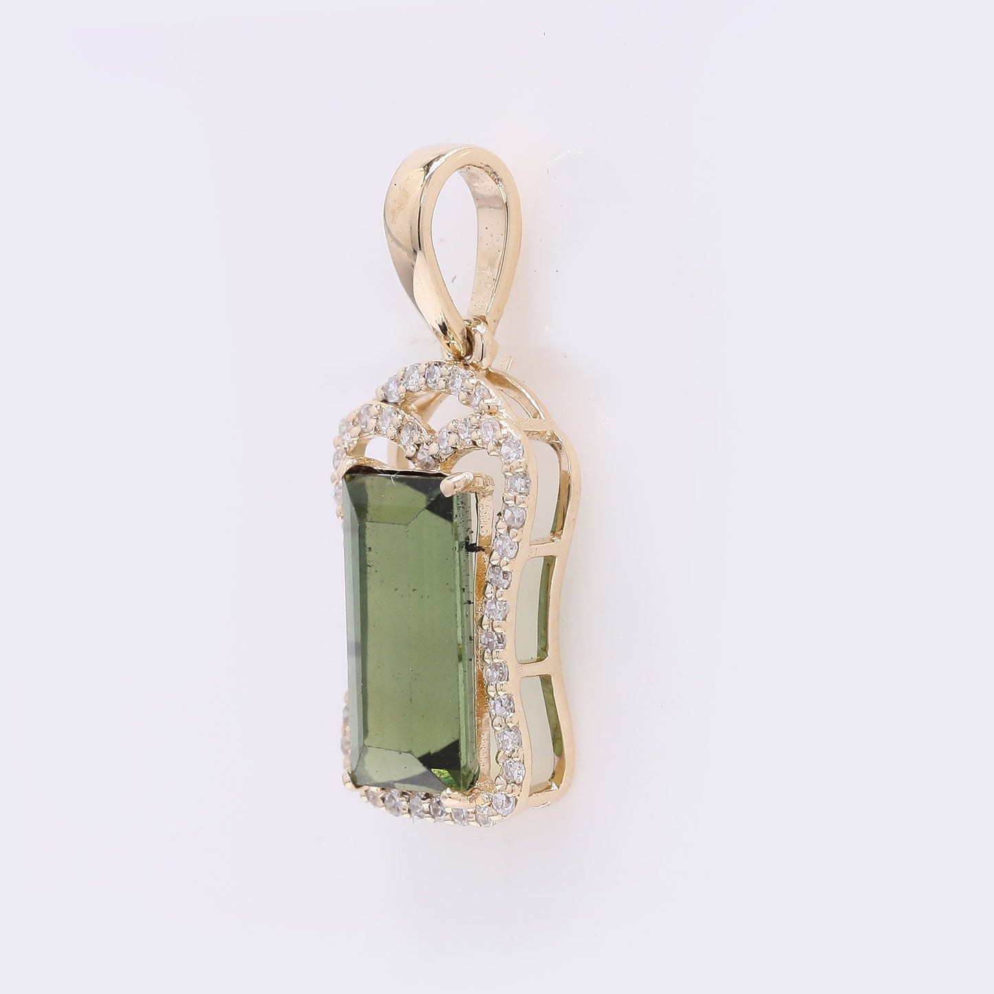 1.88 Ct Rectangle Mixed Cut Natural Tourmaline 14K Gold Pendant