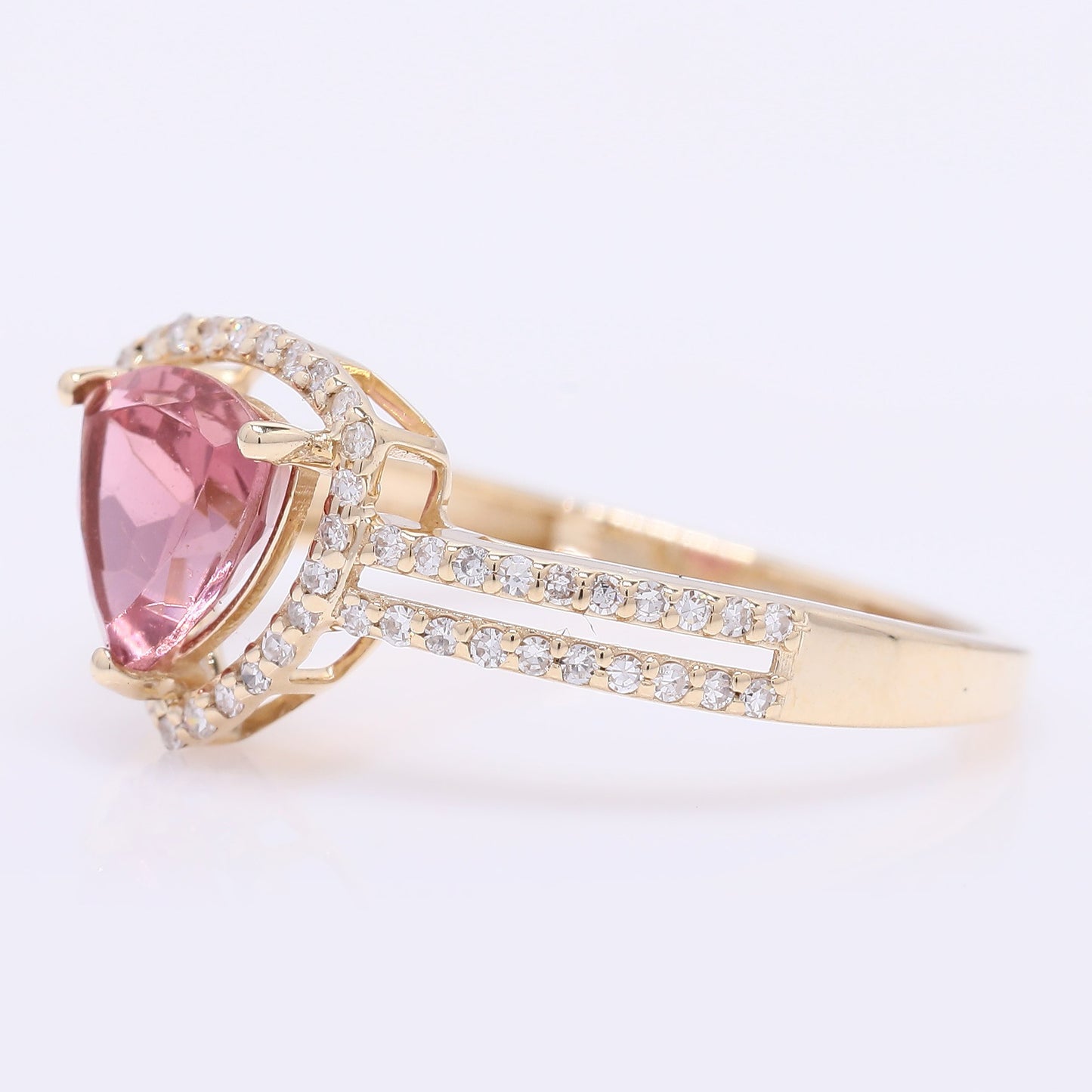 1.27 Ct Triangle Mixed Cut Natural Pink Tourmaline 14K Gold Ring