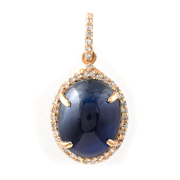 5.44 Ct Oval Cabochon Cut Natural Sapphire 14K Gold Pendant