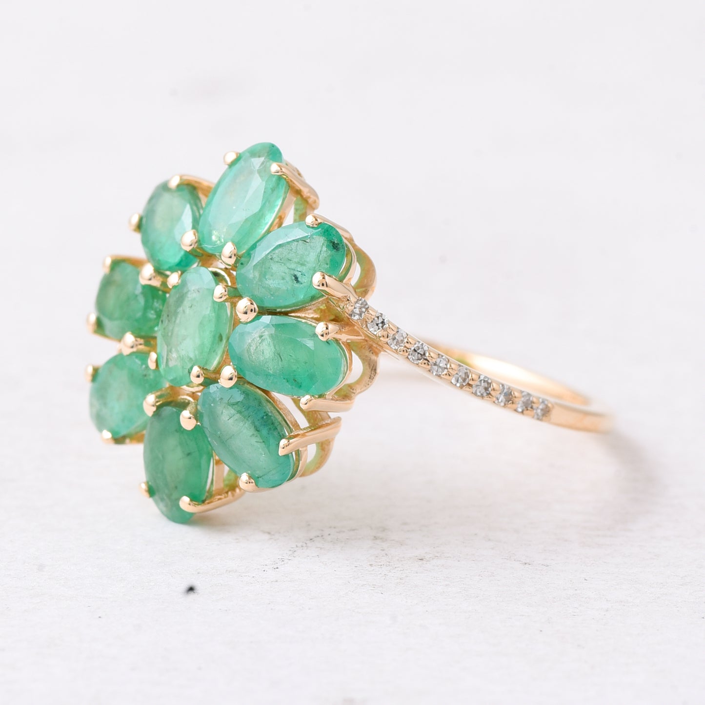 4.14 Ct Oval Mixed Cut Natural Emerald 14K Gold Ring