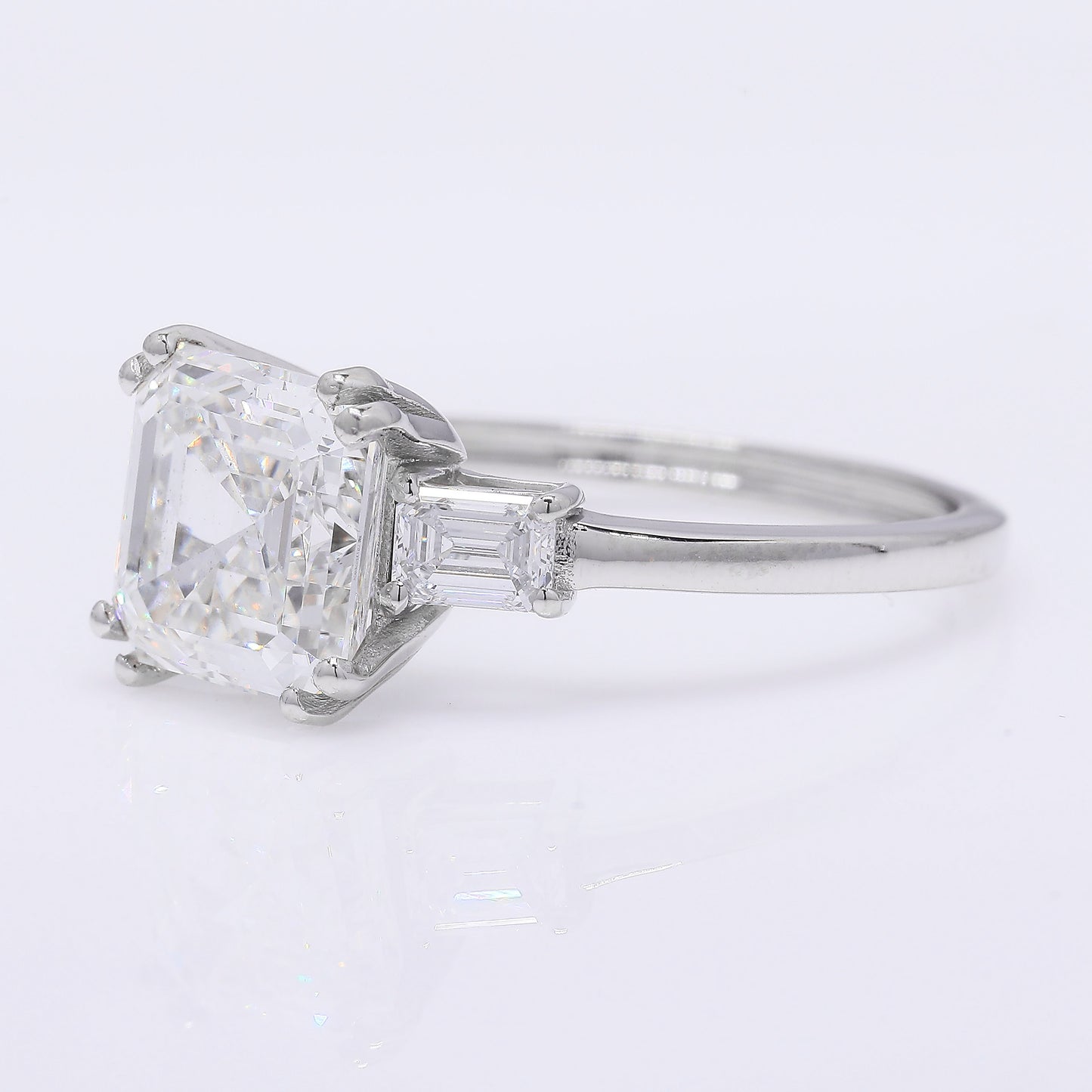 3.44 Ct Square Emerald Cut Lab Grown Diamond 950 Platinum Ring
