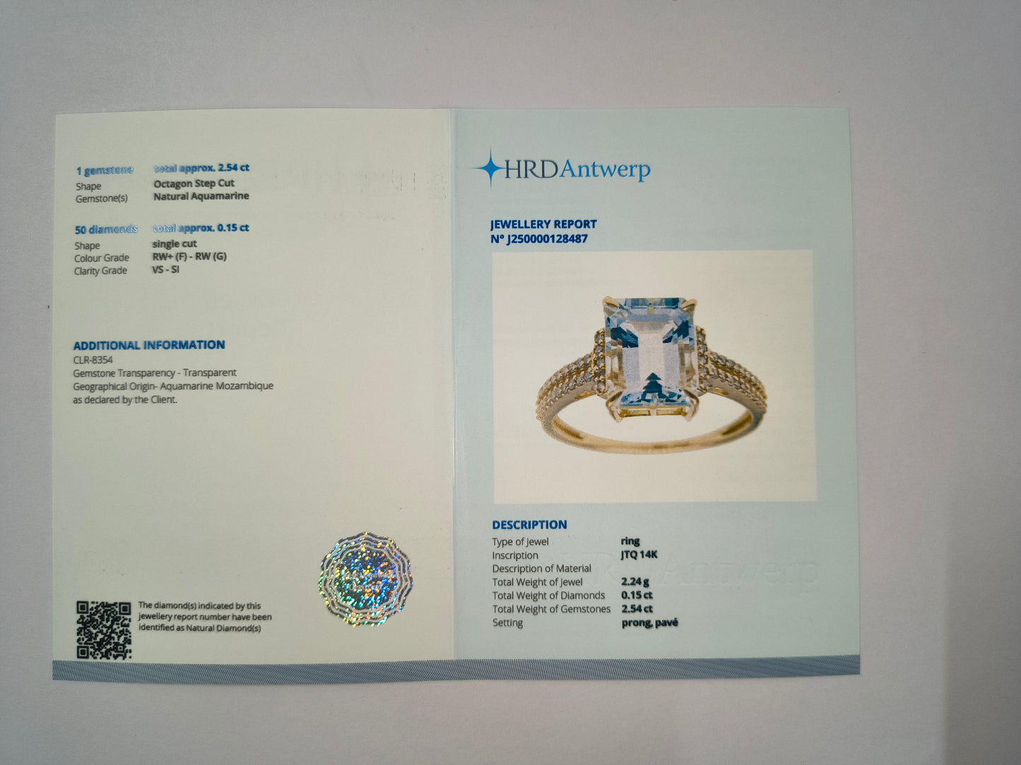 2.69 Ct Octagon Natural Aquamarine 14K Gold Ring
