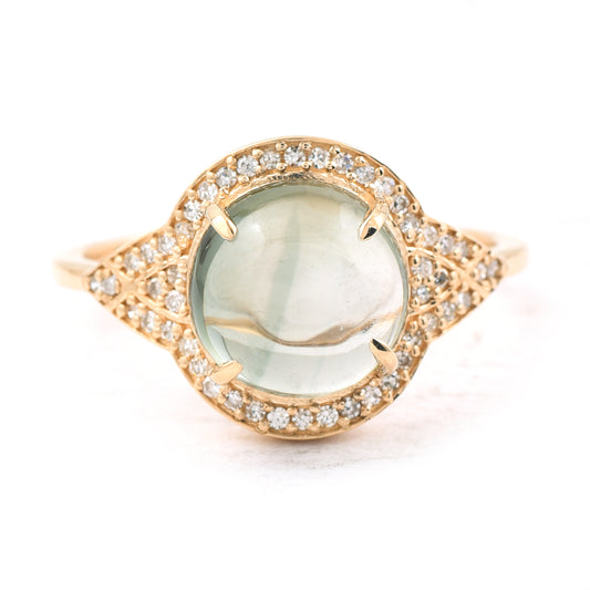 3.42 Ct Round Cabochon Cut Natural Tourmaline 14K Gold Ring