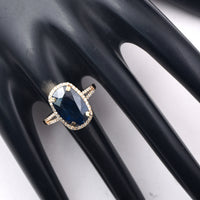 5.69 Ct Cushion Mixed Cut Natural Sapphire 14K Gold Ring