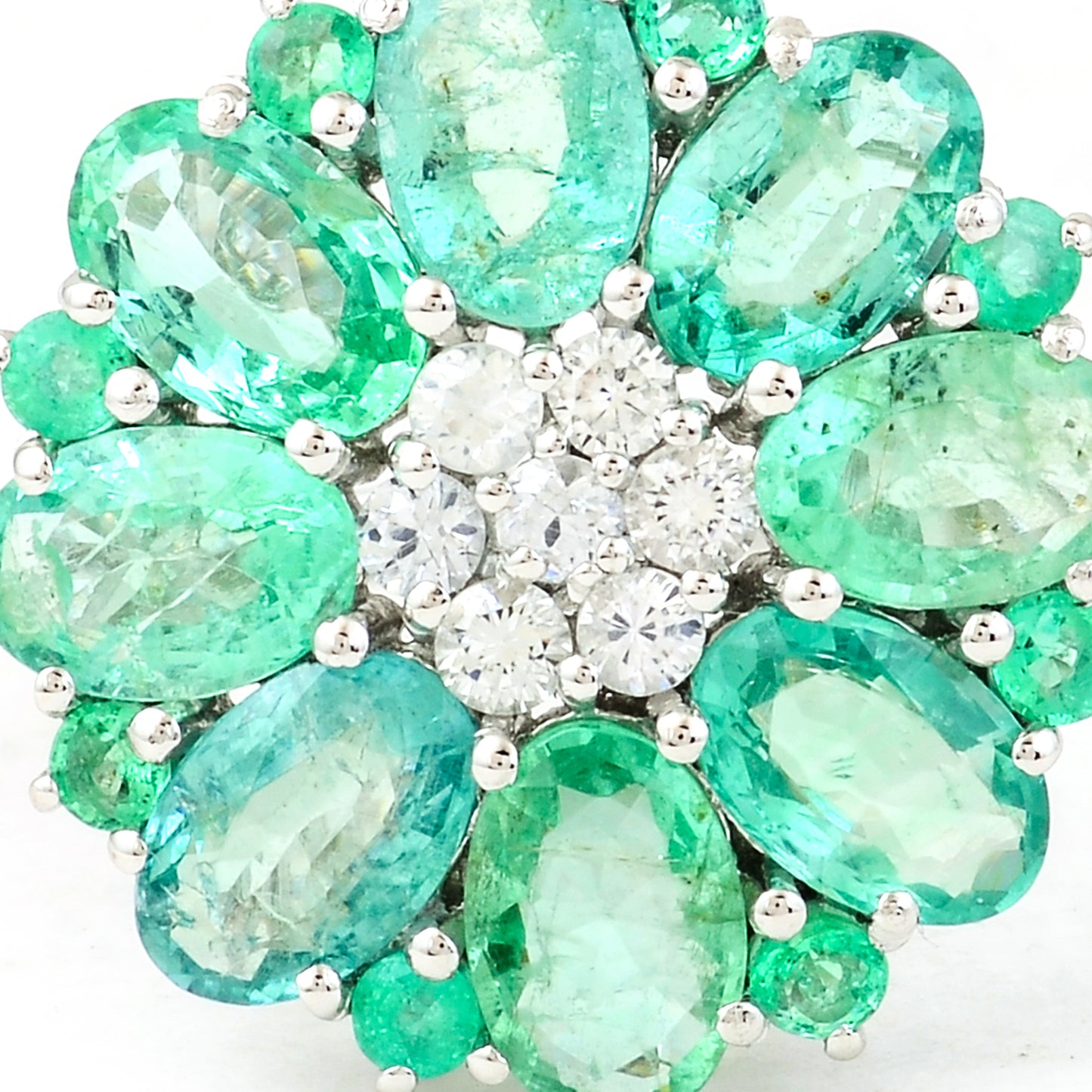 3.56 Ct Oval Mixed Cut, Round Mixed Cut Natural Emerald 950 Platinum Ring